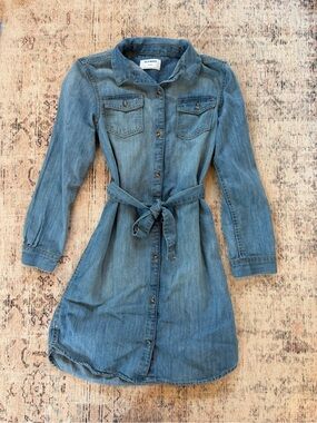 Old Navy Light Blue Denim Shirt Dress with Waist Tie